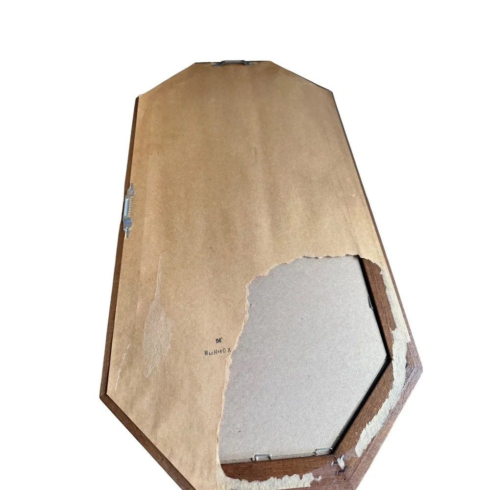 Vintage Octagon Wood Wall Mirror Mid Century Modern Brown Geometric 22.5x12.5
